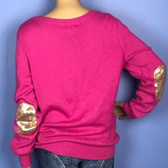 Banana Republic Sweater Womens XS Party Pink Sequin Elbow Patches - Picture 1 of 6